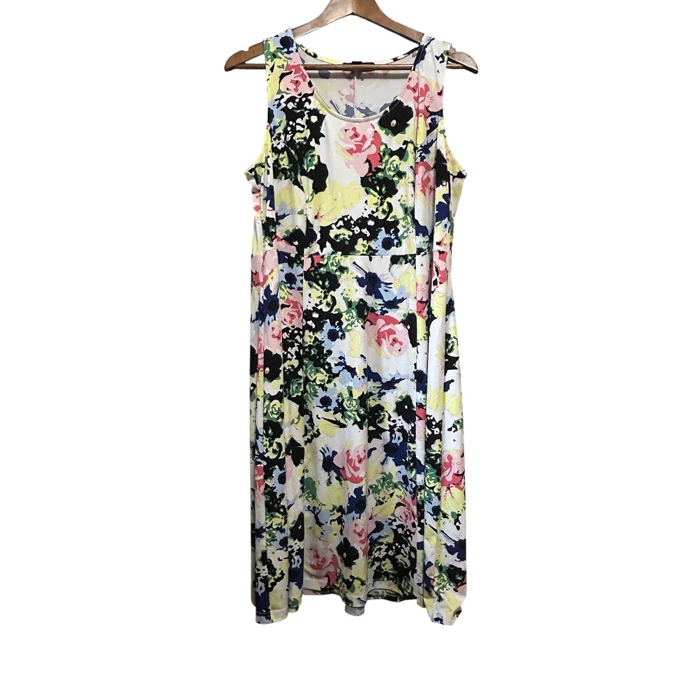 Elos Women's Floral Print Sleeveless Maxi Dress White Pink Blue Yellow Size M